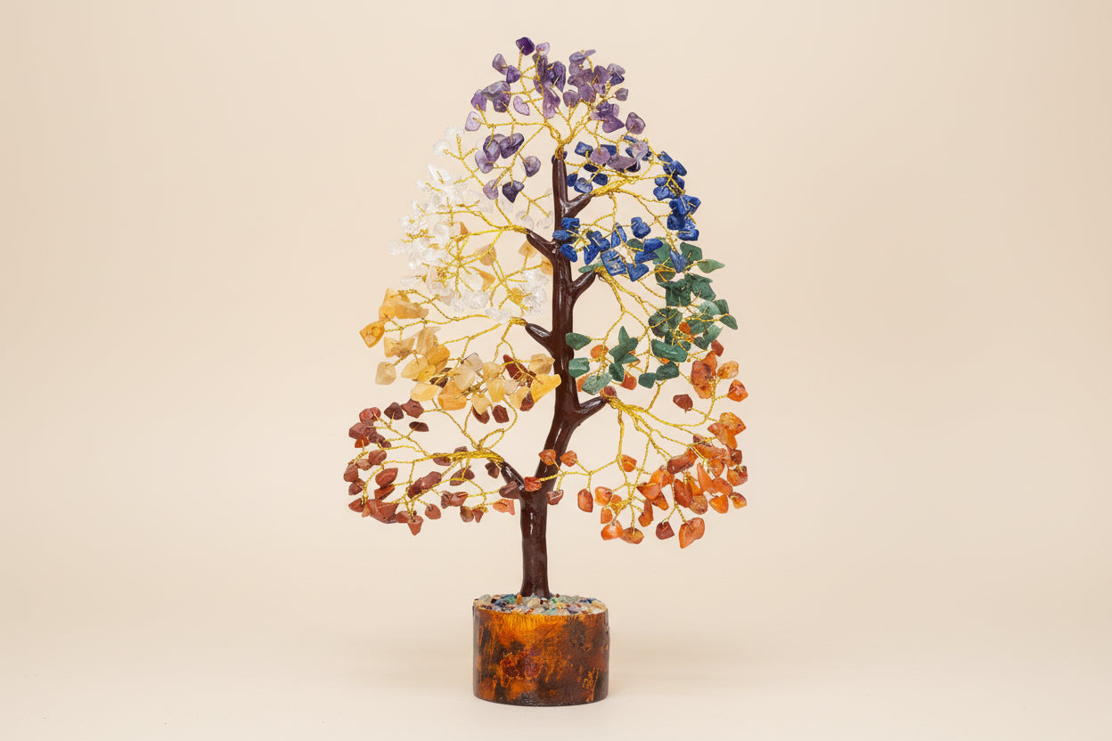 Arbre de Vie 7 Chakras en Pierres Naturelles – Support en Bois Naturel