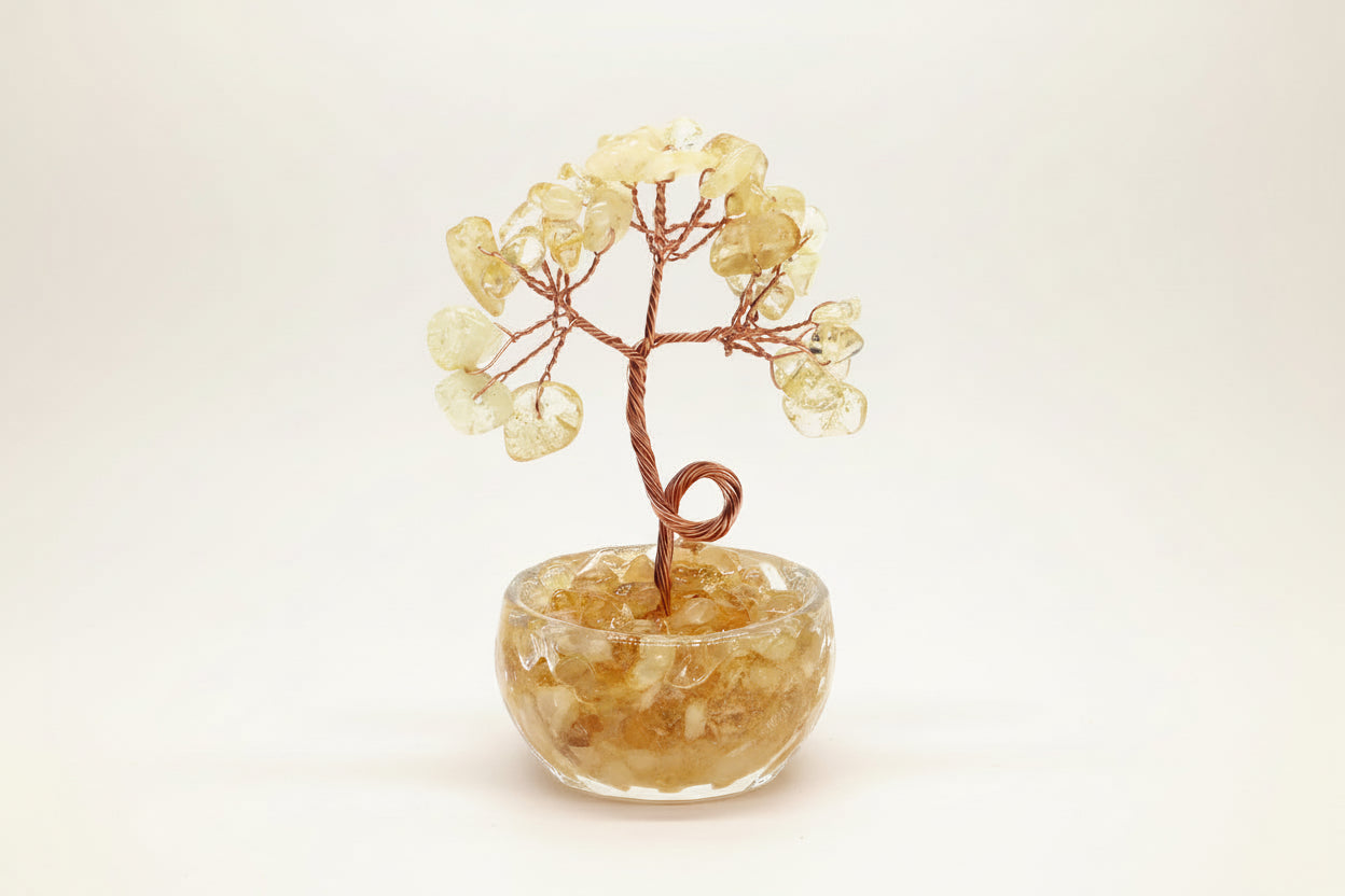 Arbre de Vie en Citrine  – pot en Cristal Naturel