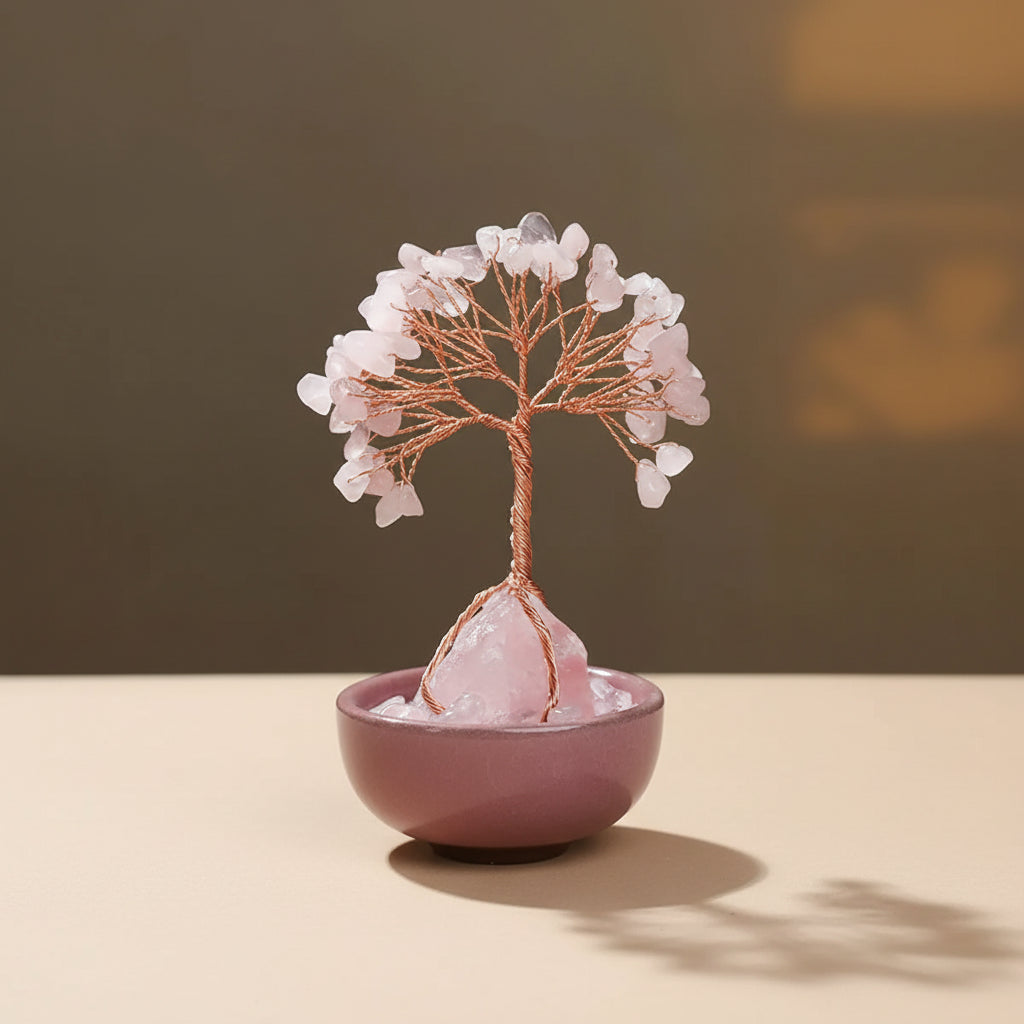 Arbre de Vie en Quartz Rose – Bol Décoratif (Couleur Aléatoire)