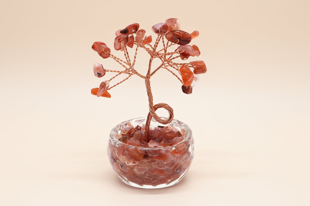 Arbre de Vie en Agate Rouge – Pot en Cristal Naturel