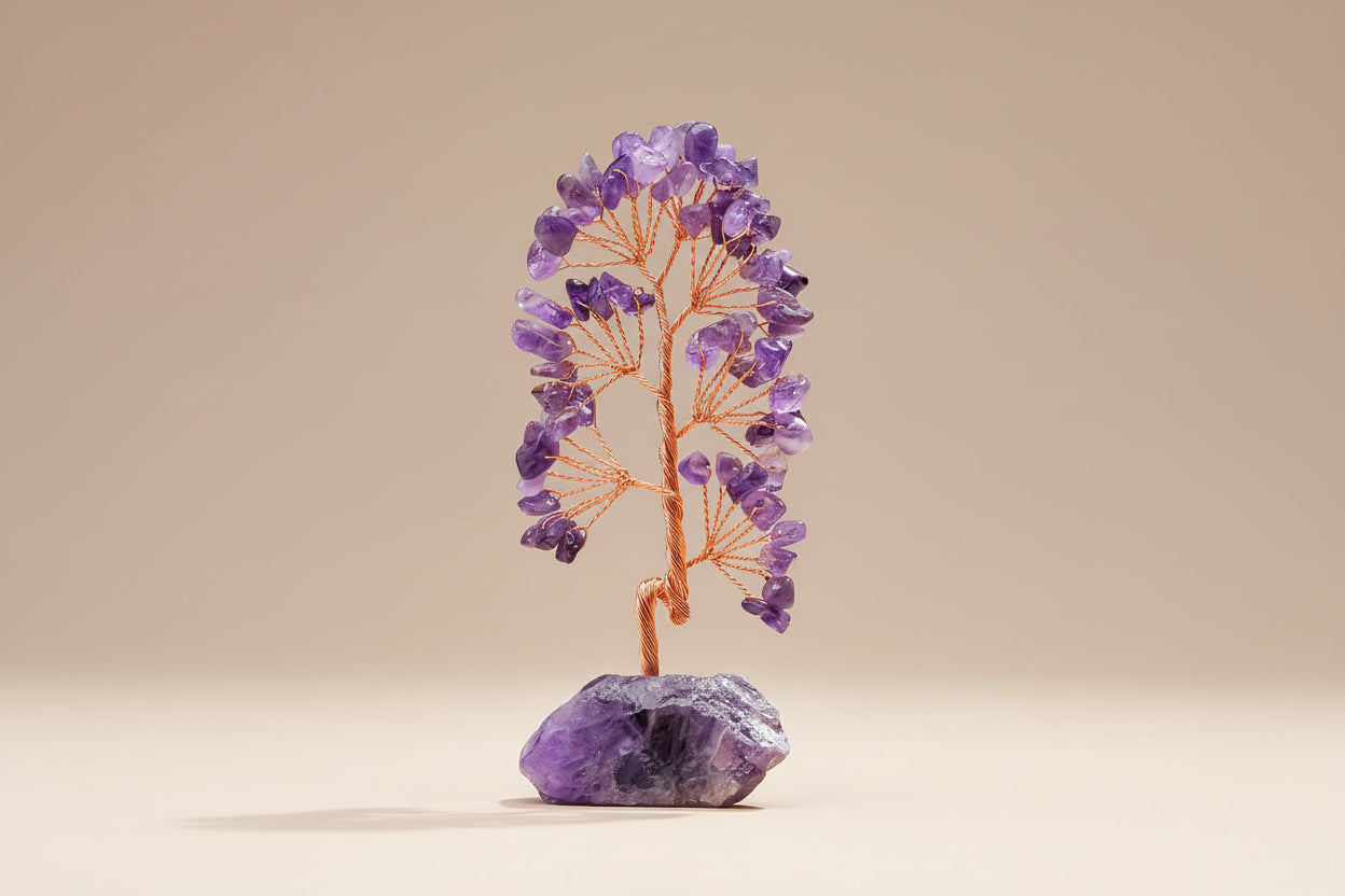Arbre de Vie en Améthyste - Base en Pierre Brute