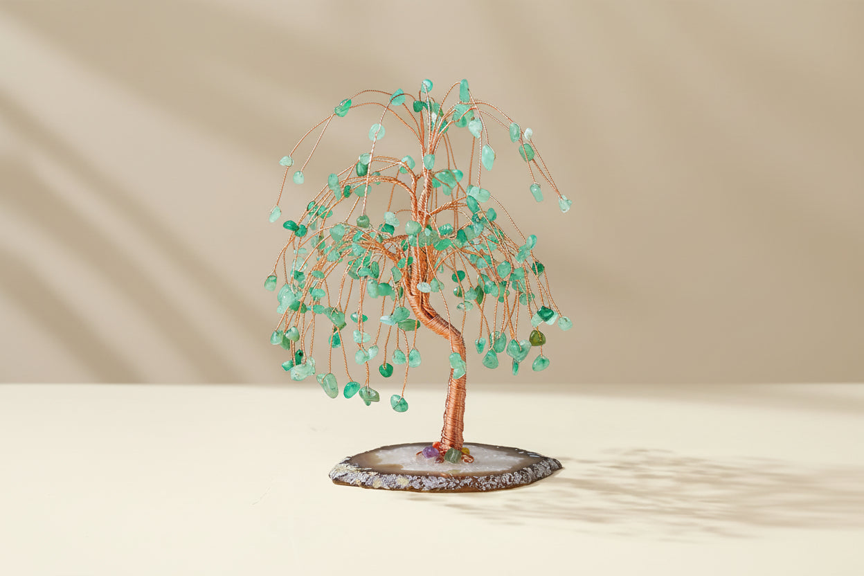 Arbre de Vie en Aventurine Verte – Base en Agate Naturelle