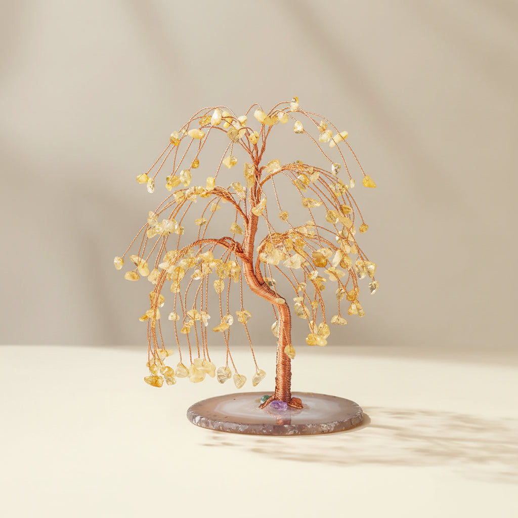 Arbre de Vie en Citrine – Base en Agate Naturelle