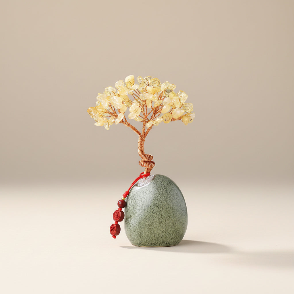 Arbre de Vie en Citrine – Base en Céramique & Pendentif en Cinabre