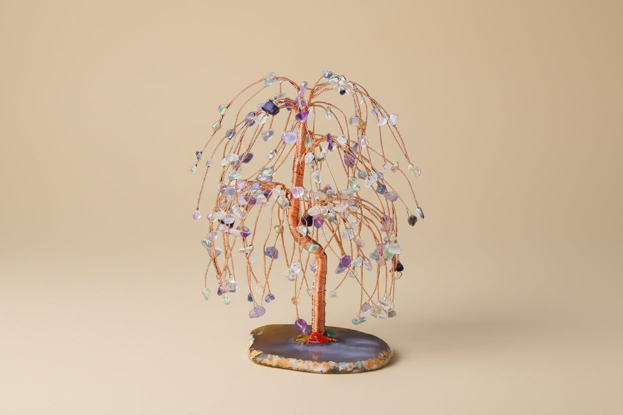 Arbre de Vie en Fluorite – Base en Agate Naturelle