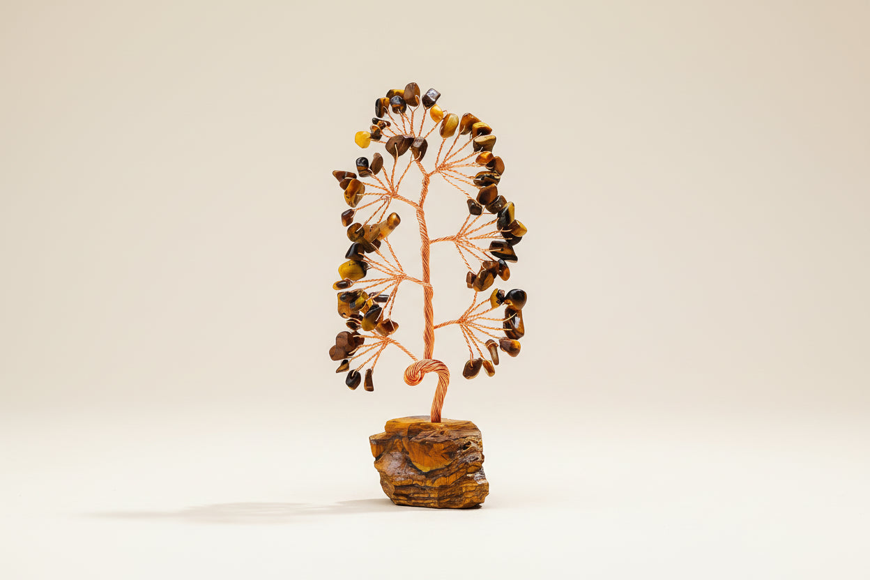 Arbre de Vie en Œil de Tigre - Base en Pierre Brute