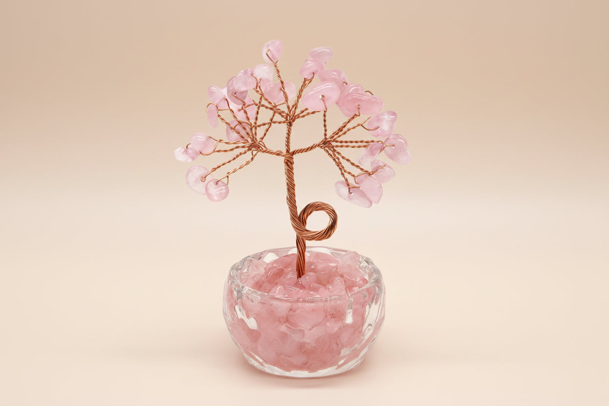 Arbre de Vie en Quartz Rose – Pot en Cristal Naturel