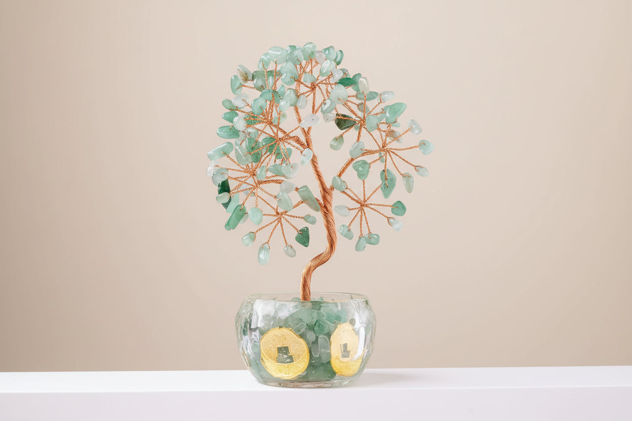 Arbre de Vie en Aventurine Verte – Pot en Cristal Naturel