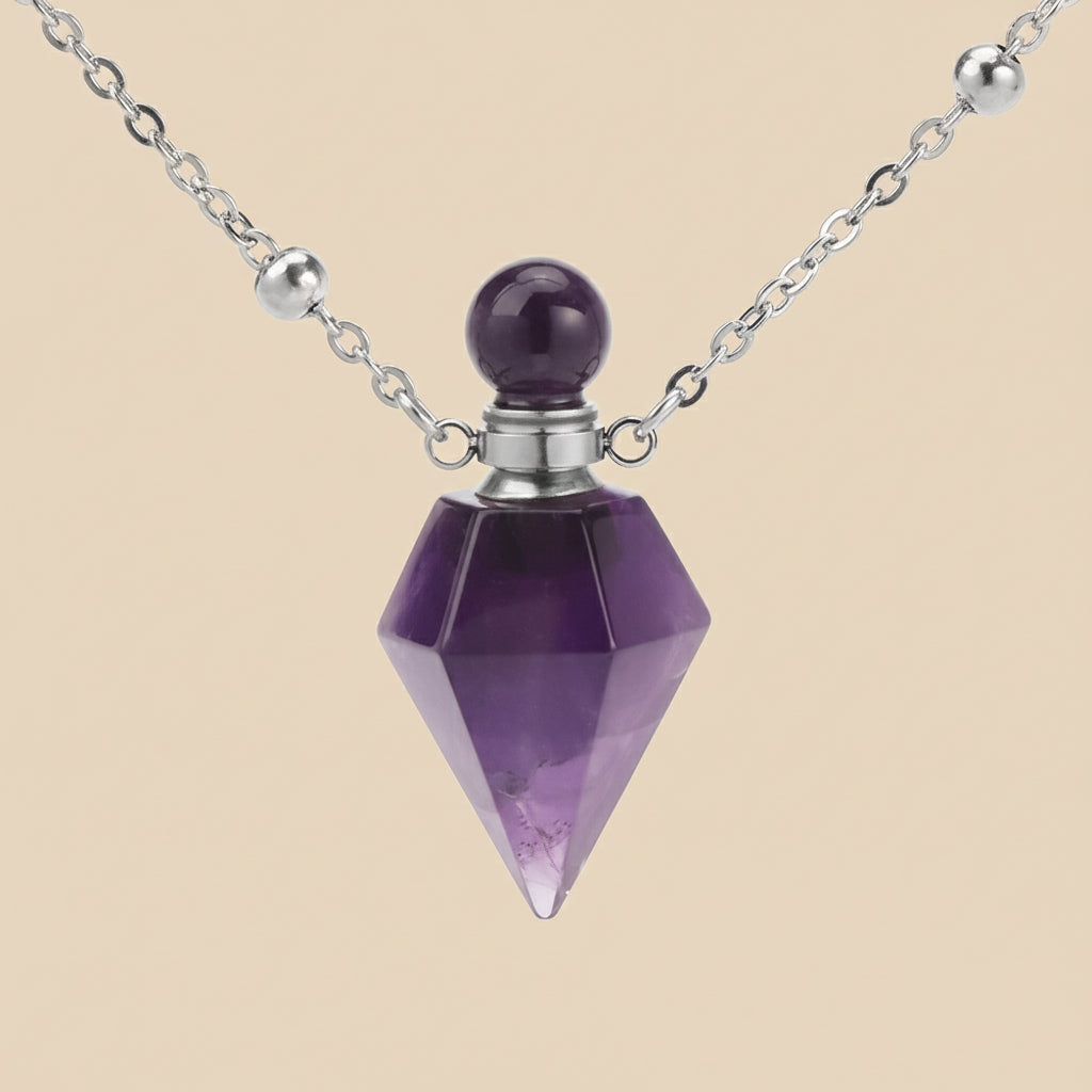Collier Bouteille de Parfum en Cristal Naturel