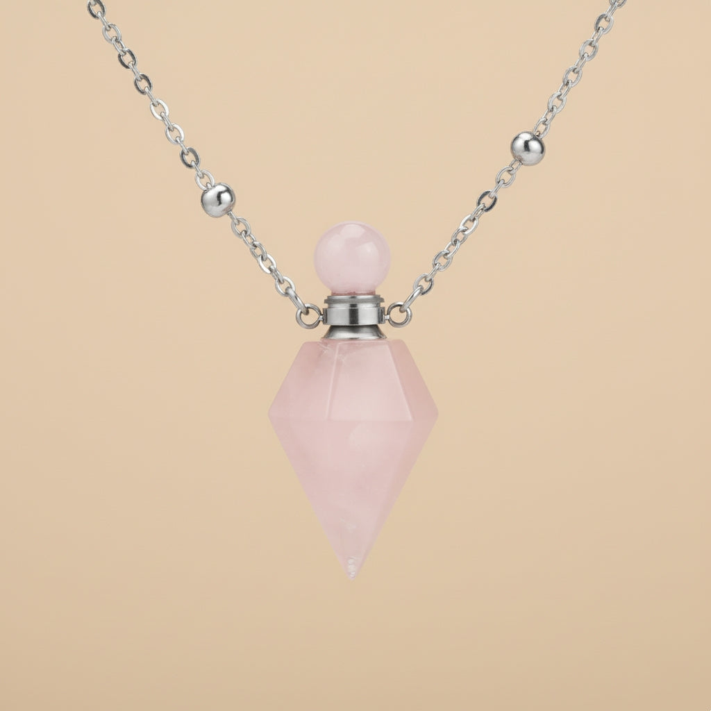 Collier Bouteille de Parfum en Cristal Naturel