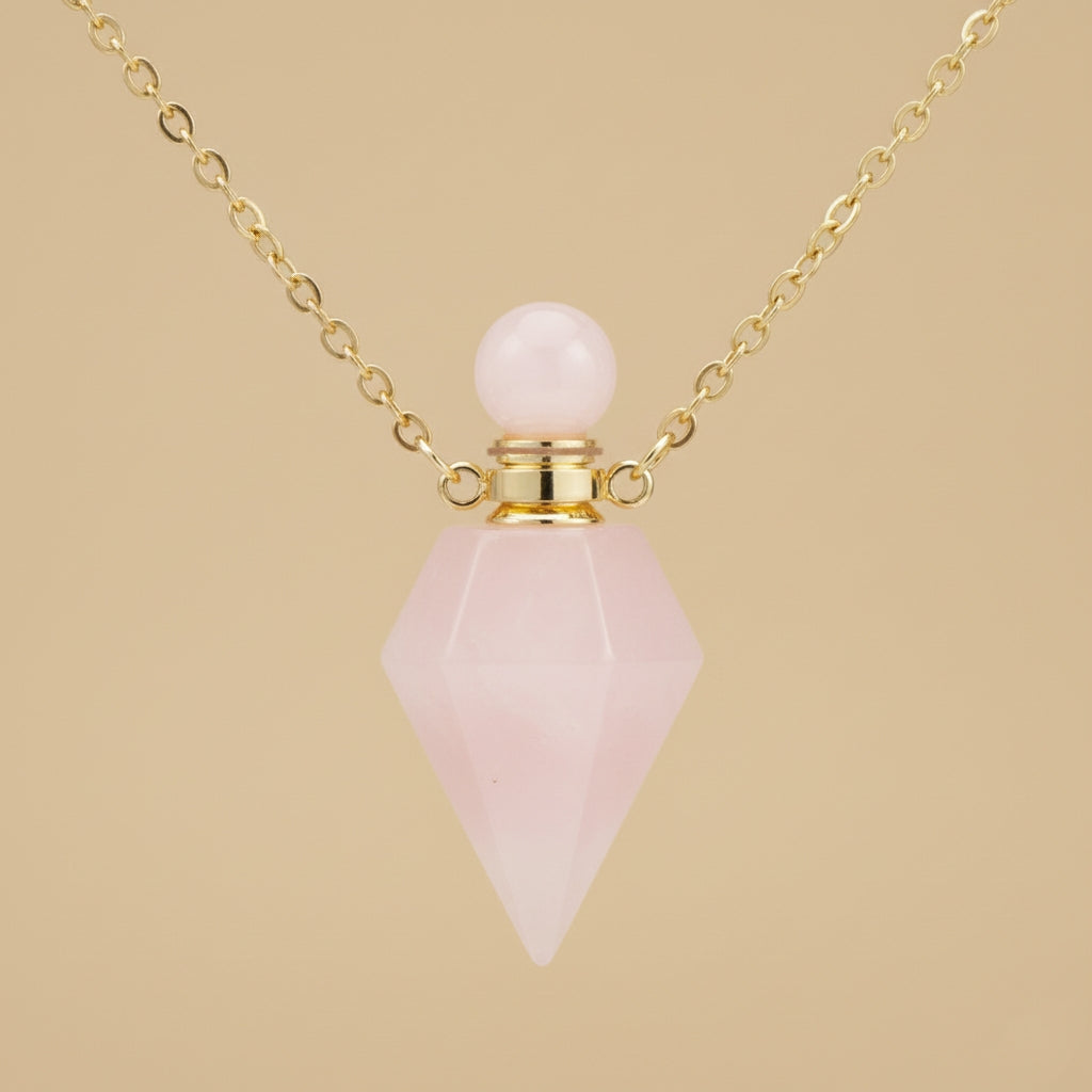 Collier Bouteille de Parfum en Cristal Naturel