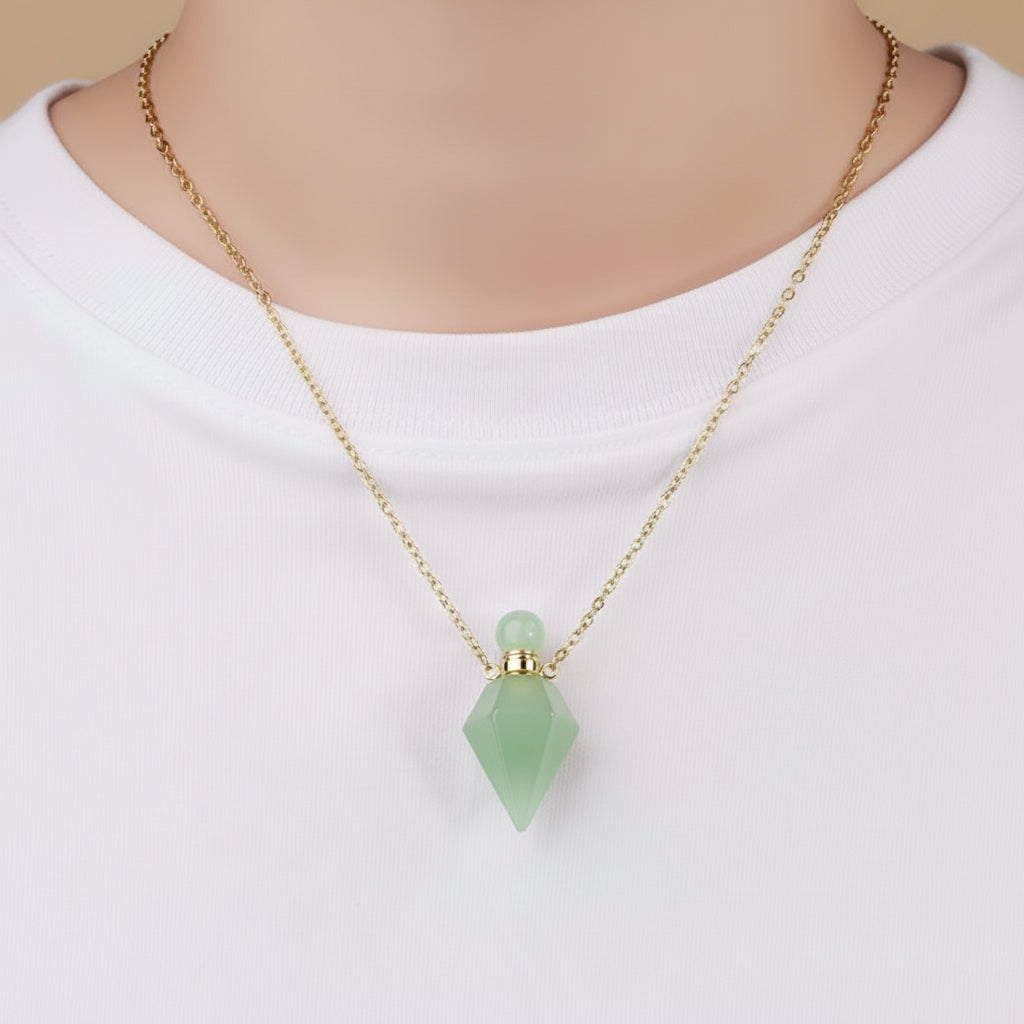 Collier Bouteille de Parfum en Cristal Naturel