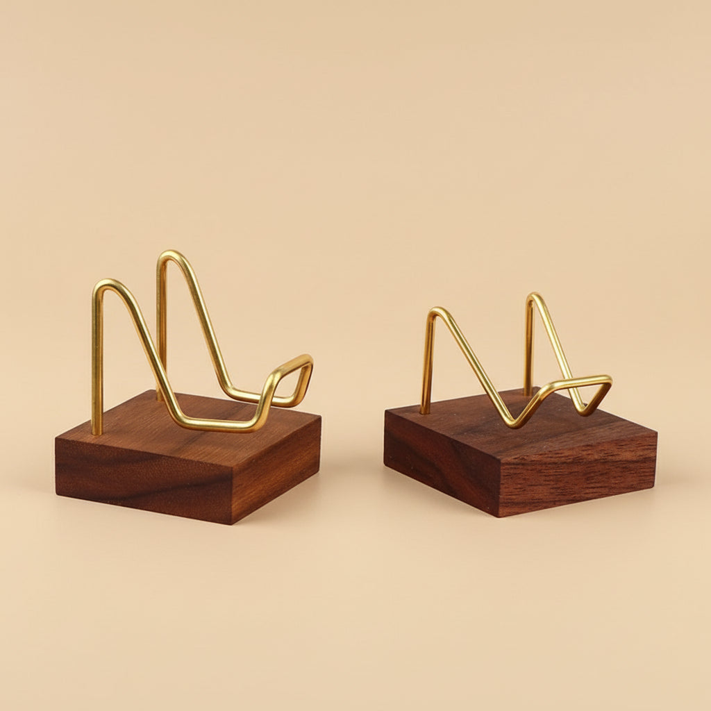 Présentoir en Bois et Métal Doré – Support pour Pierres Naturelles & Minéraux