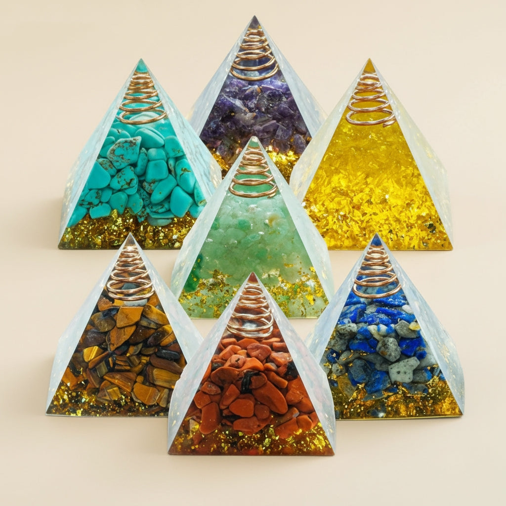 Pyramide en Cristal Naturel avec Feuille d’Or