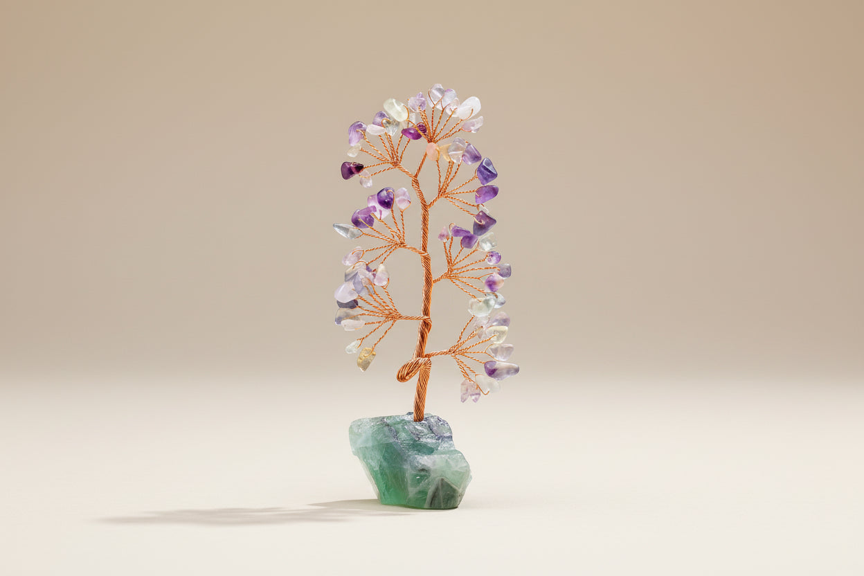 Arbre de Vie en Fluorite – Base en Pierre Brute